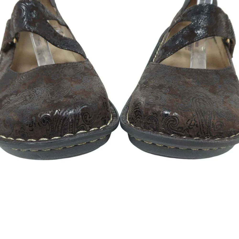 Alegria Jil-562 Mary Jane Brown Leather Paisley Comfort Shoes Womens EU 40 US 10